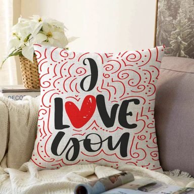 Sevgililer Günü Temalı Özel Tasarım Dijital Baskılı Modern Raşel Yastık Kırlent Kılıfı