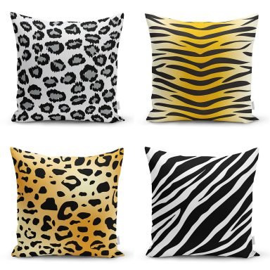 4'lü Zebra Motifli Özel Tasarım Modern Yastık Kırlent Kılıfı Seti