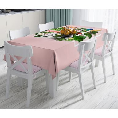 Pembe Summer Filamingo Özel Tasarım Dijital Baskılı Masa Örtüsü