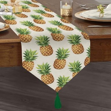 Ananas Desenli Dijital Baskı Dekoratif Püsküllü Şönil Üçgen Runner