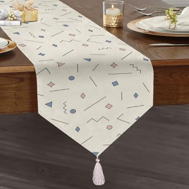 Modern Geometrik Şekiller Dijital Baskılı Püsküllü Şönil Üçgen Runner