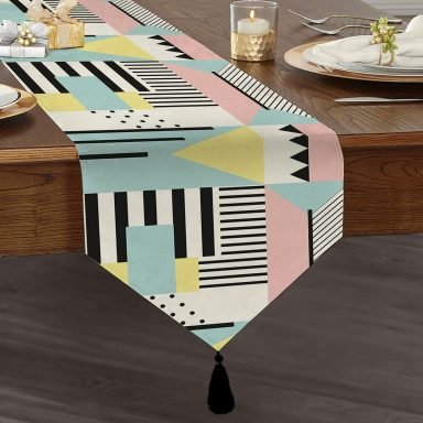 Modern Geometrik Şekiller Püsküllü Şönil Üçgen Runner