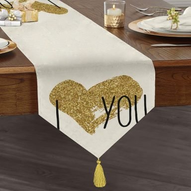I Love You Aşk Temalı Dijital Baskılı Modern Püsküllü Şönil Üçgen Runner