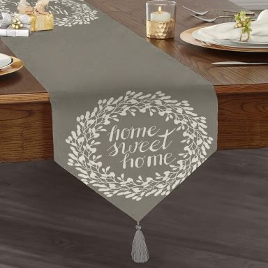 Home Sweet Home Dijital Baskılı Dekoratif Püsküllü Şönil Üçgen Runner