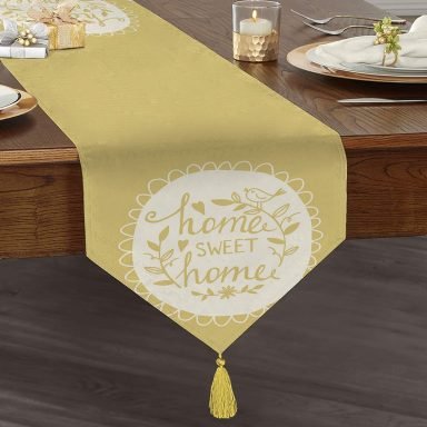 Home Sweet Home Dijital Baskılı Dekoratif Püsküllü Şönil Üçgen Runner