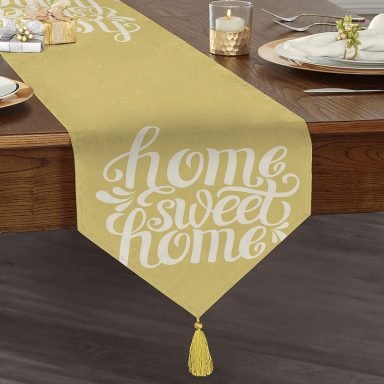 Home Sweet Home Dijital Baskılı Dekoratif Püsküllü Şönil Üçgen Runner