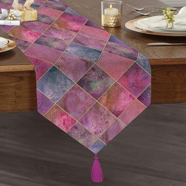 Realhomes Geometrik Pudra Renkler Modern Tasarımlı Dekoratif Özel Tasarım Püsküllü Şönil Üçgen Runner