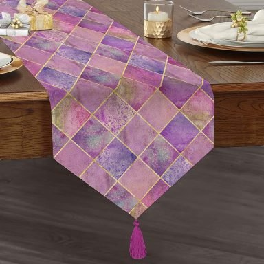 Geometrik Açık Pudra Renkli Modern Püsküllü Şönil Üçgen Runner