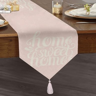 Home Sweet Home Dijital Baskılı Dekoratif Püsküllü Şönil Üçgen Runner