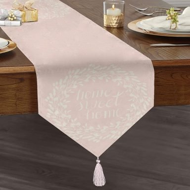 Home Sweet Home Dijital Baskılı Dekoratif Püsküllü Şönil Üçgen Runner
