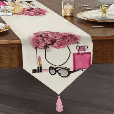 Coco Shopping Tasarımlı Dijital Baskılı Püsküllü Şönil Üçgen Runner