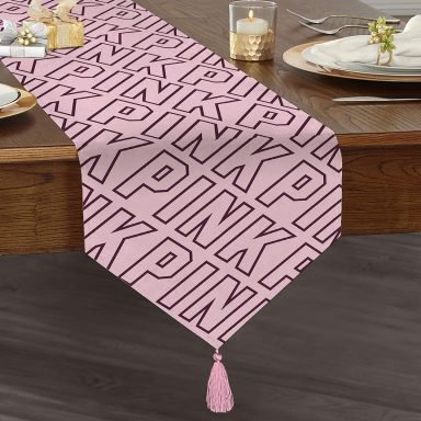 Açık Pempe Pink Yazılı Modern Dekoratif Püsküllü Şönil Üçgen Runner