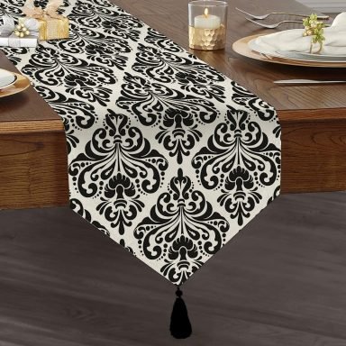 Realhomes Damask Motifli Modern Püsküllü Şönil Üçgen Runner