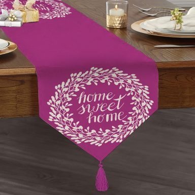 Home Sweet Home Dijital Baskılı Dekoratif Püsküllü Şönil Üçgen Runner