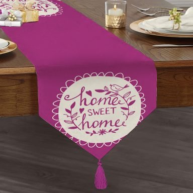 Home Sweet Home Dijital Baskılı Dekoratif Püsküllü Şönil Üçgen Runner