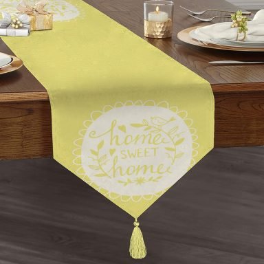 Home Sweet Home Dijital Baskılı Dekoratif Püsküllü Şönil Üçgen Runner