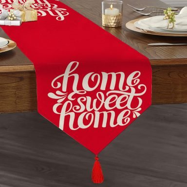Home Sweet Home Dijital Baskılı Dekoratif Püsküllü Şönil Üçgen Runner