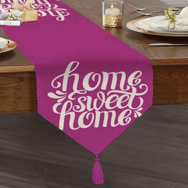 Home Sweet Home Dijital Baskılı Dekoratif Püsküllü Şönil Üçgen Runner