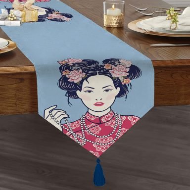Inci Kolyeli Japon Kadın Dijital Baskılı Modern Püsküllü Şönil Üçgen Runner