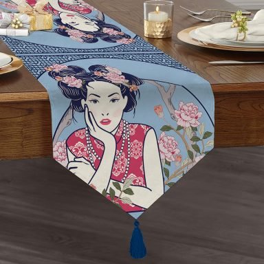 Inci Kolyeli Japon Kadın Dijital Baskılı Modern Püsküllü Şönil Üçgen Runner