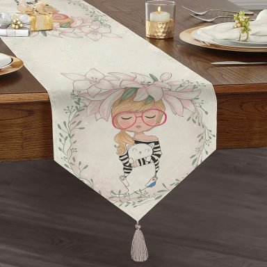 Fashion Girl Dijital Baskılı Modern Püsküllü Şönil Üçgen Runner