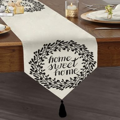 Home Sweet Home Dijital Baskılı Dekoratif Püsküllü Şönil Üçgen Runner