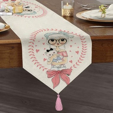 Fashion Girl Dijital Baskılı Modern Püsküllü Şönil Üçgen Runner