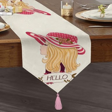 Fashion Girl Dijital Baskılı Modern Püsküllü Şönil Üçgen Runner