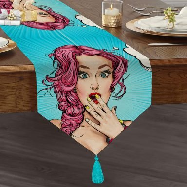 Pop Art Desen Dijital Baskılı Dekoratif Püsküllü Şönil Üçgen Runner