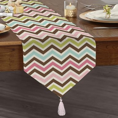 Modern Zigzag Dijital Baskılı Püsküllü Şönil Üçgen Runner