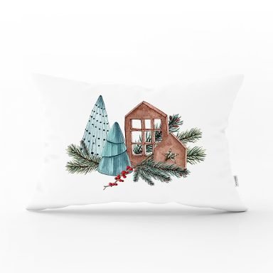 Christmas Temalı Özel Tasarım Dijital Baskılı Modern Dikdörtgen Kırlent Kılıfı