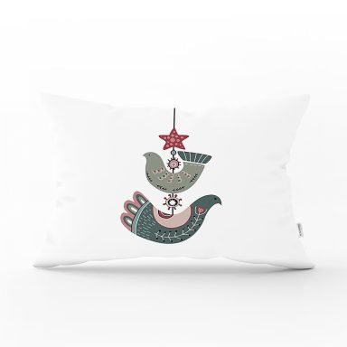 Kuş Süsü Tasarımlı Dijital Baskılı Dekoratif Dikdörtgen Kırlent Kılıfı