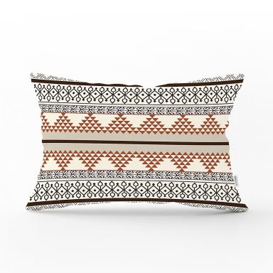 Krem Zemin Etnik Tasarımlı Dijital Baskılı Dekoratif Dikdörtgen Kırlent Kılıfı