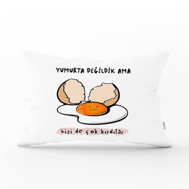 Özel Tasarım Yumurta Değildik Ama Dijital Baskılı Modern Dikdörtgen Kırlent Kılıfı