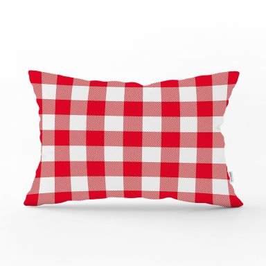 Kırmızı Ekose Tasarımlı Dijital Baskılı Modern Dikdörtgen Kırlent Kılıfı