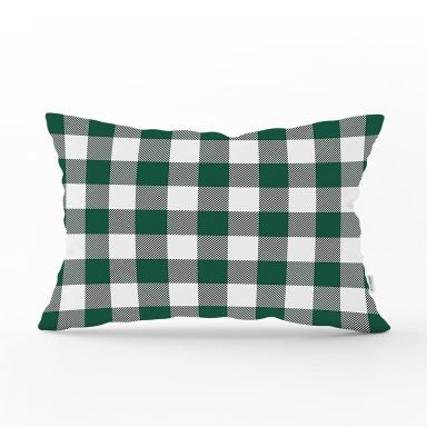 Yeşil Ekose Tasarımlı Dijital Baskılı Dekoratif Dikdörtgen Kırlent Kılıfı