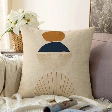 Krem Zeminli Minimalist Tasarımlı Dijital Baskılı Dekoratif Raşel Yastık Kırlent Kılıfı