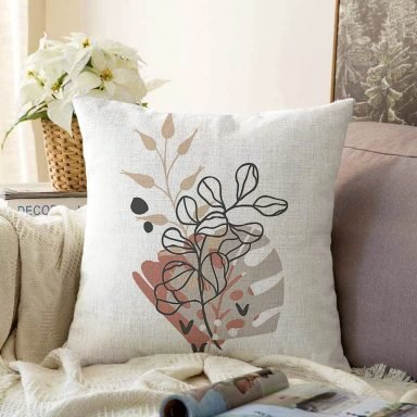 Natural Floral Tasarımlı Dijital Baskılı Dekoratif Raşel Yastık Kırlent Kılıfı