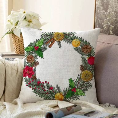 Özel Tasarım Christmas Temalı Dijital Baskılı Dekoratif Raşel Yastık Kırlent Kılıfı