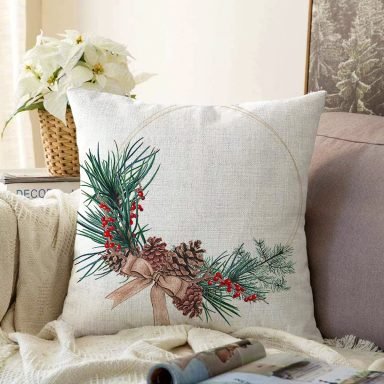 Özel Tasarım Christmas Temalı Dijital Baskılı Modern Raşel Yastık Kırlent Kılıfı