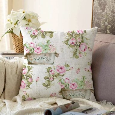 Flower & Çiçek Demetleri Özel Tasarım Dijital Baskılı Modern Raşel Yastık Kırlent Kılıfı