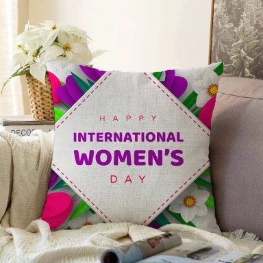 Özel Tasarım Women' Day Çiçek Desenli Dijital Baskılı Modern Raşel Yastık Kırlent Kılıfı