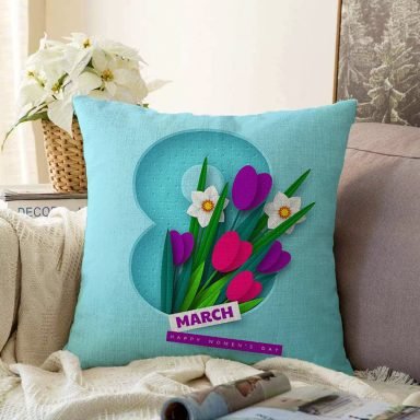Özel Tasarım 8 March Happy Women's Day Dijital Baskılı Modern Raşel Yastık Kırlent Kılıfı