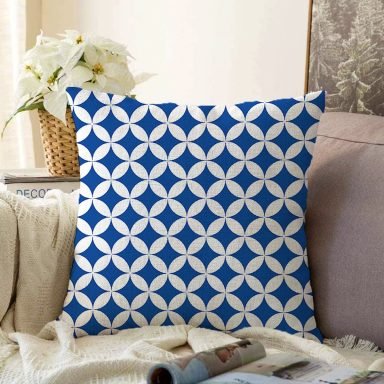 Lacivert Geometrik Çizimli Dijital Baskılı Modern Raşel Yastık Kırlent Kılıfı