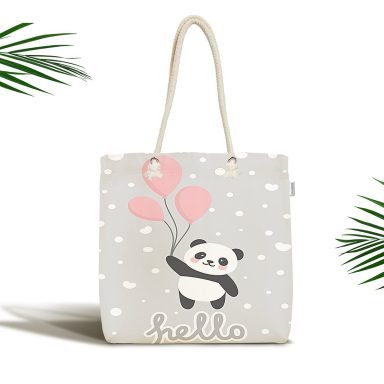 Çocuk Çantası - Uçan Balonlar ve Sevimli Panda Desenli Kumaş Çanta
