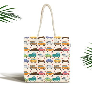 Modern Araba Desenli Dijital Baskılı Kumaş Çanta