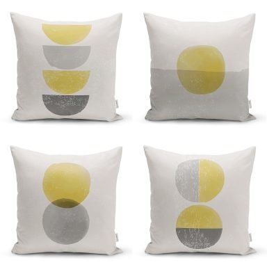 4'lü Soyut Çizimli Pastel Renkli Özel Tasarım Dijital Baskılı Modern Kırlent Kılıfı Seti