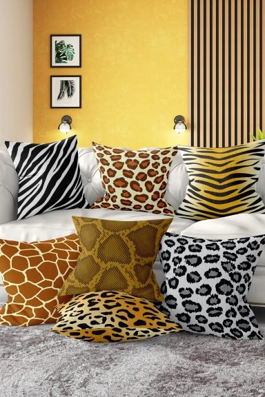 7'li Renkli Zebra Tasarımlı Dijital Baskılı Kırlent Kılıfı Seti