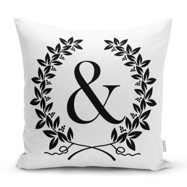 Siyah Beyaz Çelenkli & Harfi Özel Tasarım Dijital Baskılı Yastık Kırlent Kılıfı
