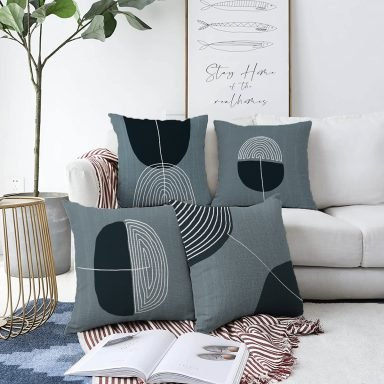 4'lü Açık Füme Renkli Onedraw Çizimli Dijital Baskılı Modern Raşel Kadife Kırlent Kılıfı Seti
